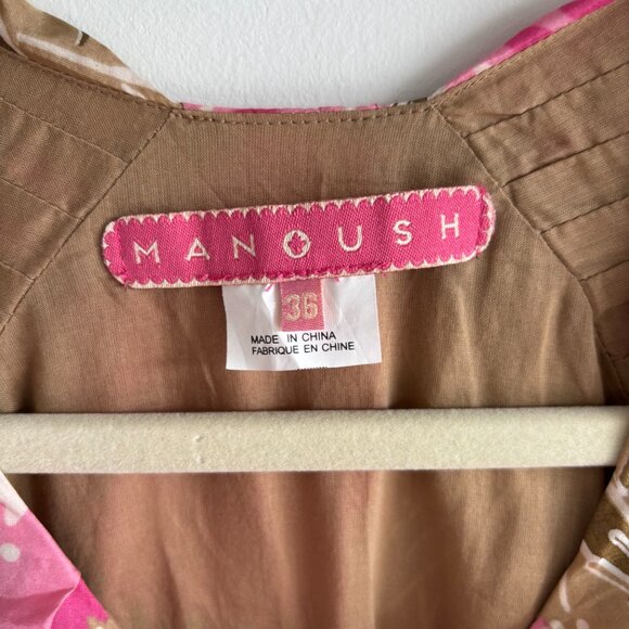 Manoush Womens Tie Waist Dress Round Neck Floral Brown Pink Size‎ FR 36 | US 4 - Picture 4 of 5
